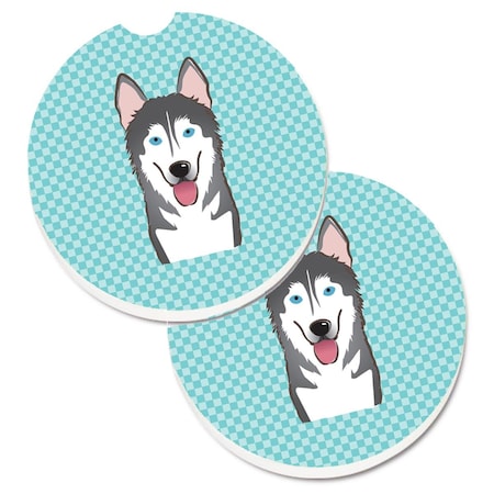Carolines Treasures Checkerboard Blue Alaskan Malamute Set of 2 Cup Holder Car Coaster BB1156CARC